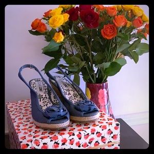 Blue peep toe wedges!